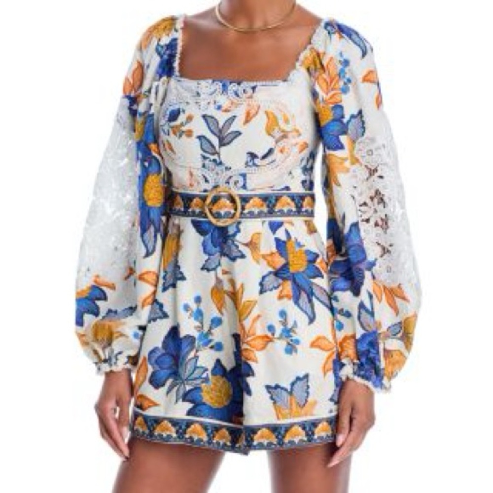 Farm Rio flowers lace jumpsuits summer flowers romper NWT - Picture 2 of 9